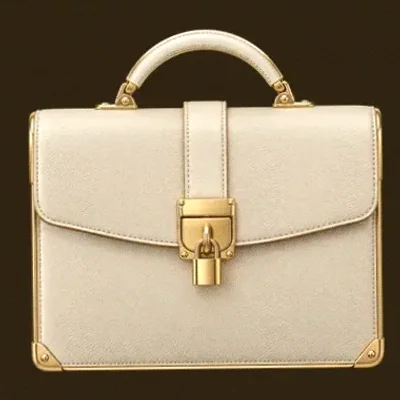 Locked leather briefcase — Golden Crown