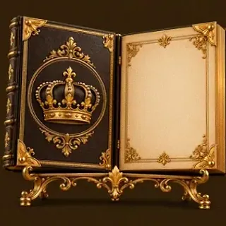 Ornate open book — Golden Crown